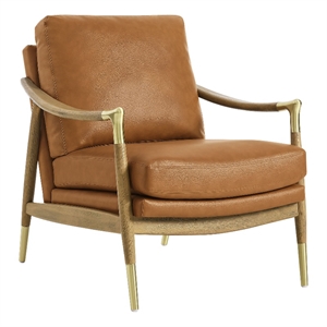 Maklaine Contemporary Upholstered Accent Armchair in Tan Walnut