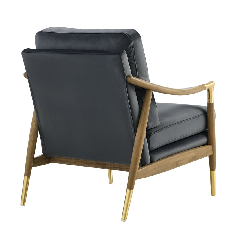 Maklaine Contemporary Upholstered Accent Armchair in Cadet Blue Walnut