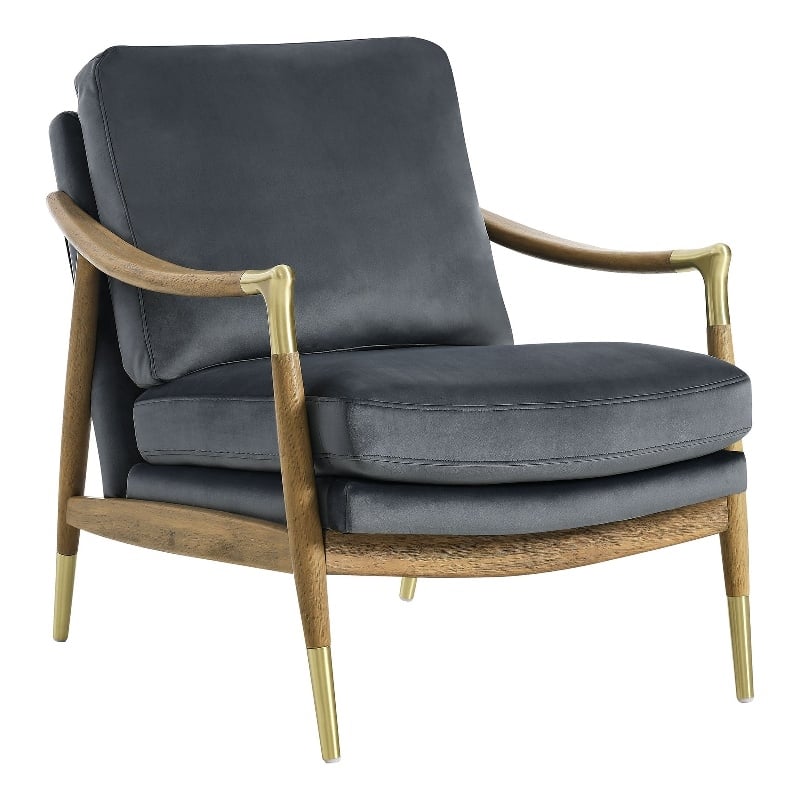Maklaine Contemporary Upholstered Accent Armchair in Cadet Blue Walnut