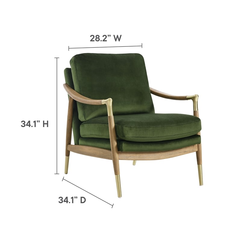 Maklaine Contemporary Upholstered Accent Armchair in Moss Green Walnut