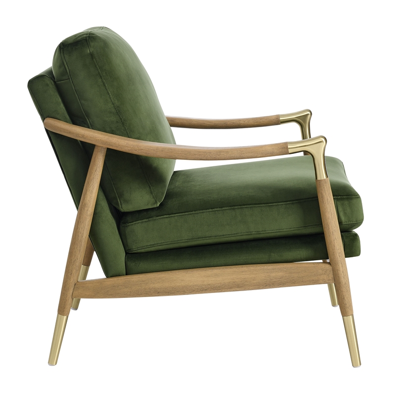 Maklaine Contemporary Upholstered Accent Armchair in Moss Green Walnut