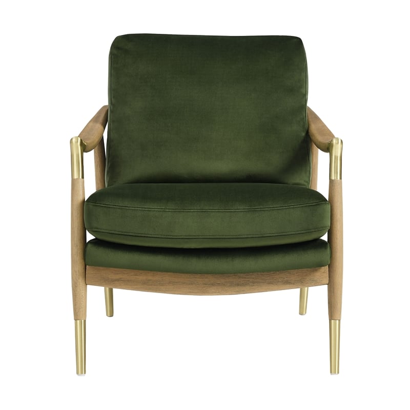 Maklaine Contemporary Upholstered Accent Armchair in Moss Green Walnut