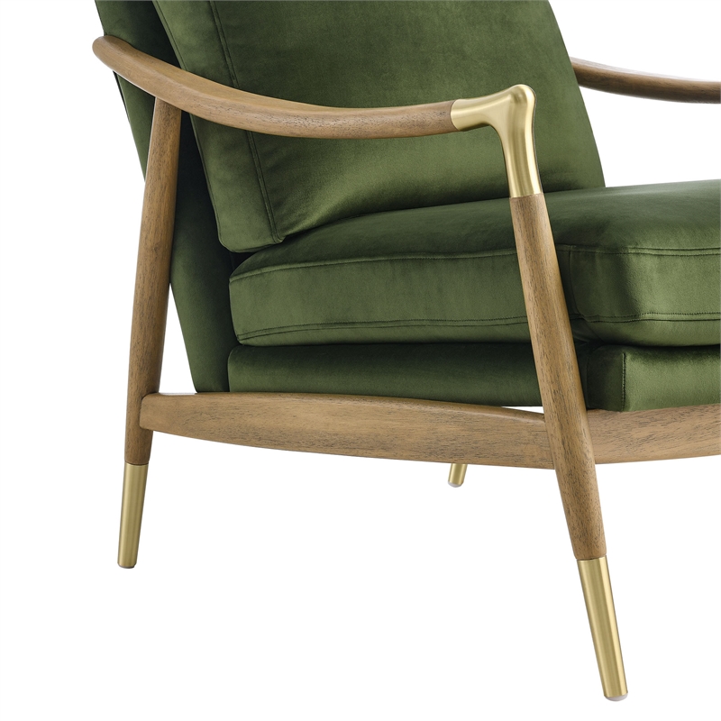 Maklaine Contemporary Upholstered Accent Armchair in Moss Green Walnut