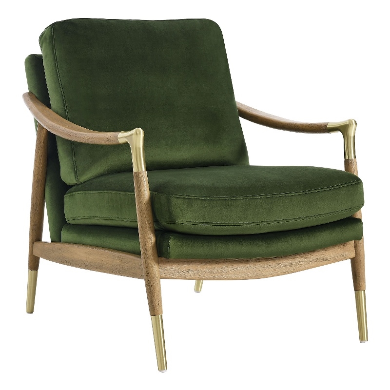 Maklaine Contemporary Upholstered Accent Armchair in Moss Green Walnut
