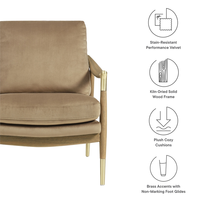 Maklaine Contemporary Upholstered Accent Armchair in Taupe Walnut