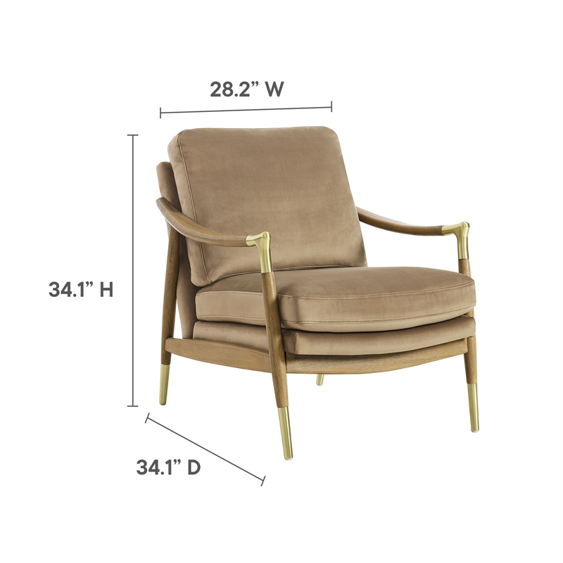 Maklaine Contemporary Upholstered Accent Armchair in Taupe Walnut