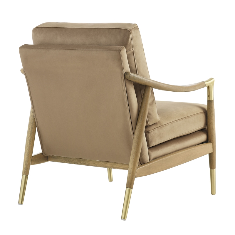 Maklaine Contemporary Upholstered Accent Armchair in Taupe Walnut