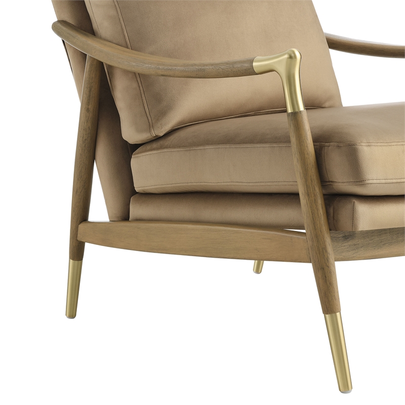 Maklaine Contemporary Upholstered Accent Armchair in Taupe Walnut