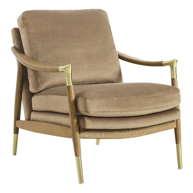 Maklaine Contemporary Upholstered Accent Armchair in Taupe Walnut