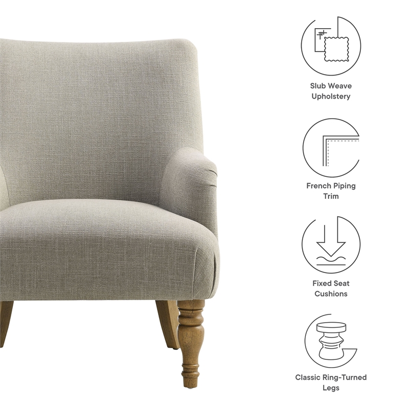 Maklaine Contemporary Fabric Upholstered Accent Armchair in Linen
