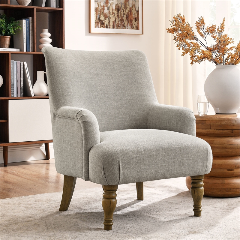 Maklaine Contemporary Fabric Upholstered Accent Armchair in Linen