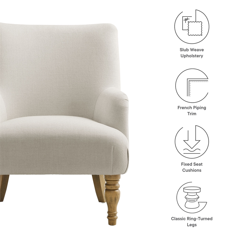 Maklaine Contemporary Fabric Upholstered Accent Armchair in Salt