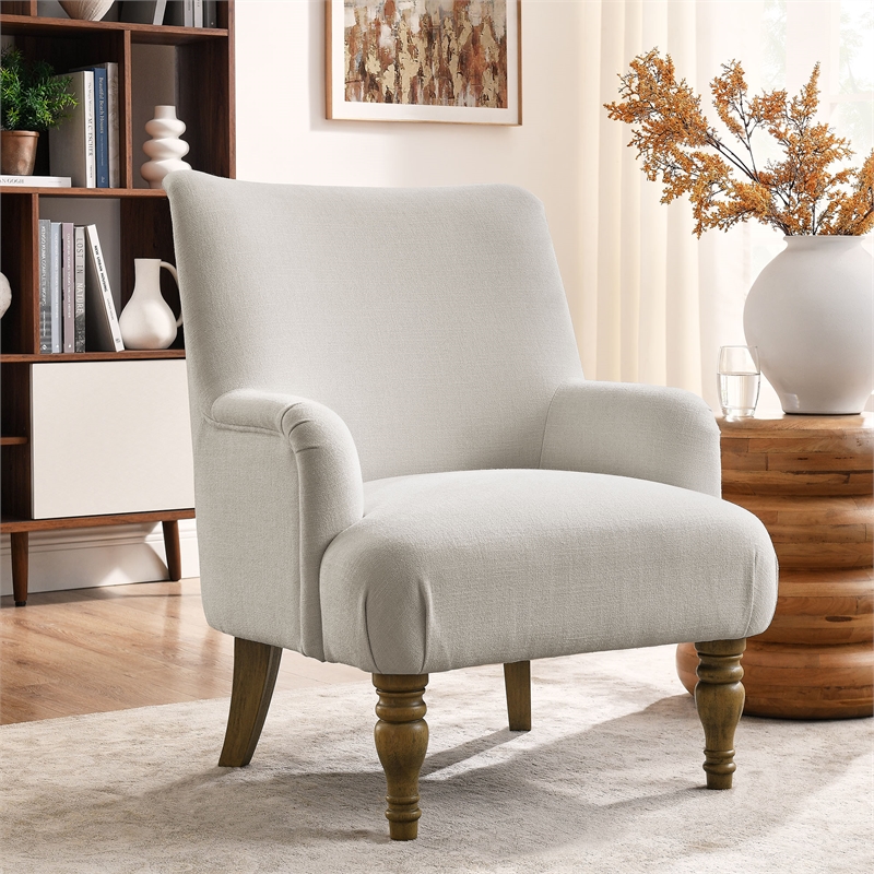 Maklaine Contemporary Fabric Upholstered Accent Armchair in Salt