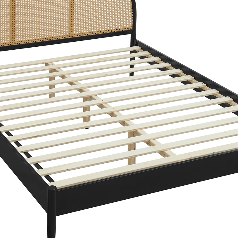 Maklaine Contemporary Rattan Cane Headboard Platform Bed in Black