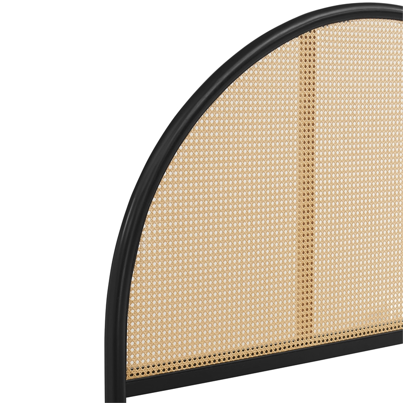 Maklaine Contemporary Rattan Cane Headboard Platform Bed in Black