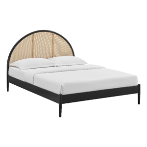 Maklaine Contemporary Rattan Cane Headboard Platform Bed in Black