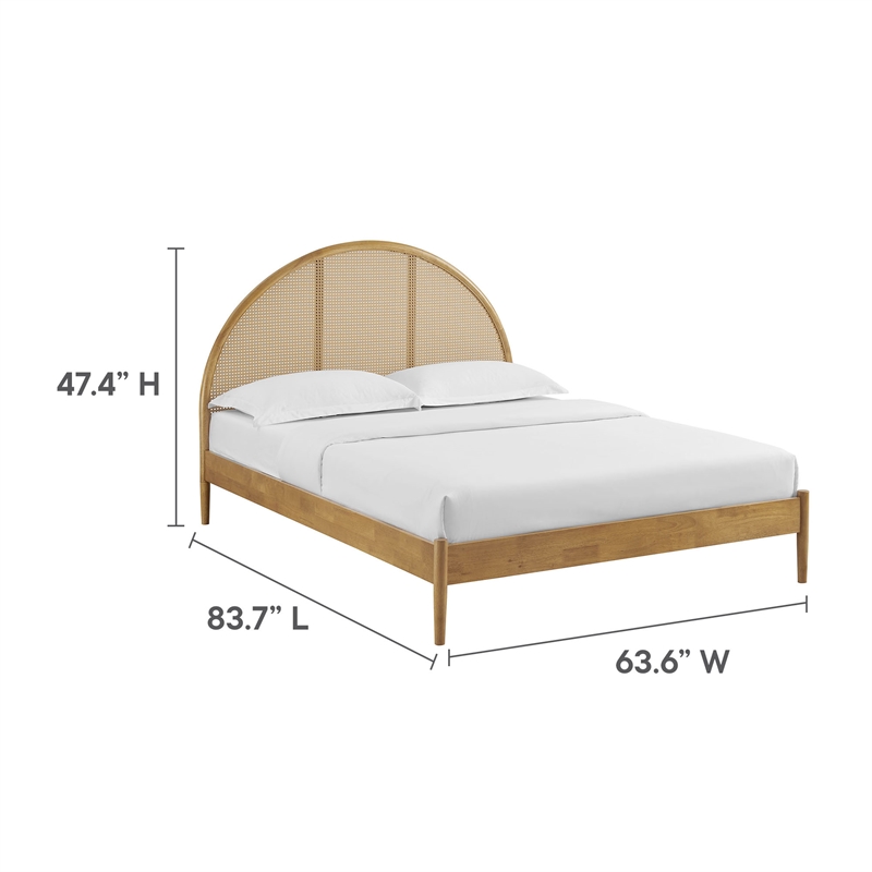 Maklaine Contemporary Rattan Cane Headboard Platform Bed in Oak