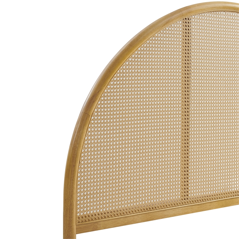 Maklaine Contemporary Rattan Cane Headboard Platform Bed in Oak