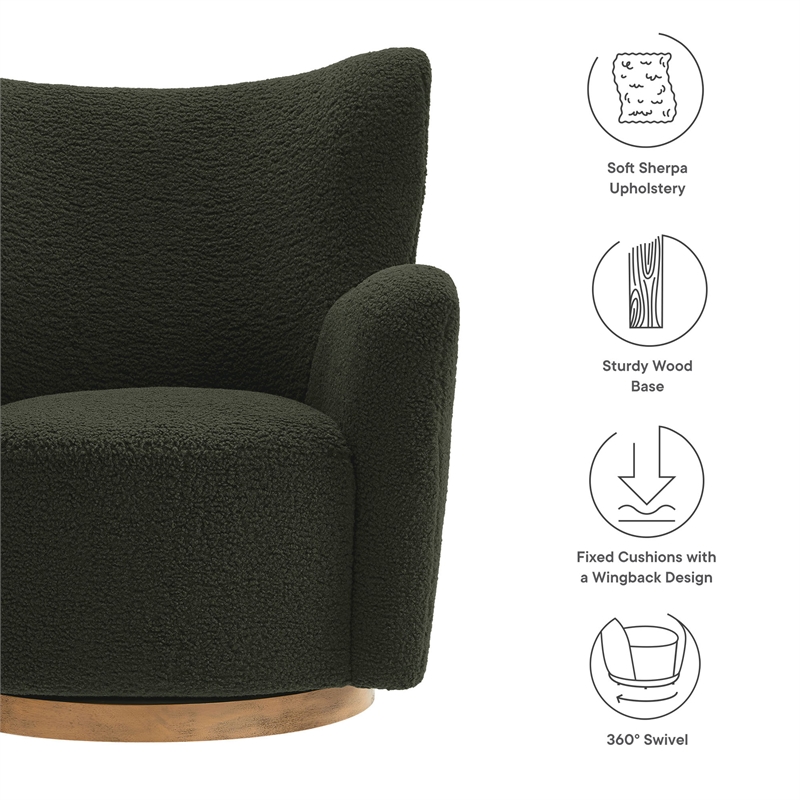 Maklaine Contemporary Upholstered Swivel Accent Chair in Fern Walnut