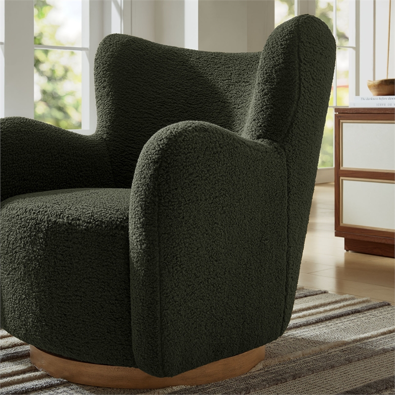 Maklaine Contemporary Upholstered Swivel Accent Chair in Fern Walnut