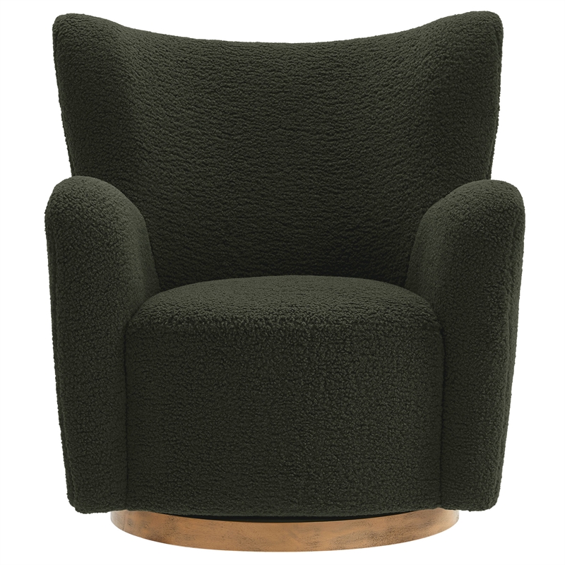 Maklaine Contemporary Upholstered Swivel Accent Chair in Fern Walnut