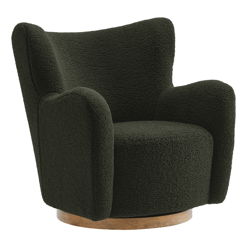 Maklaine Contemporary Upholstered Swivel Accent Chair in Fern Walnut