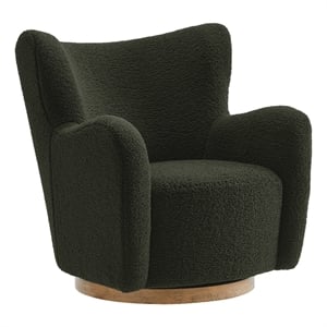 Maklaine Contemporary Upholstered Swivel Accent Chair in Fern Walnut