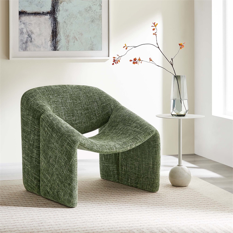 Maklaine Metal Frame and Chenille Upholstered Accent Chair in Basil