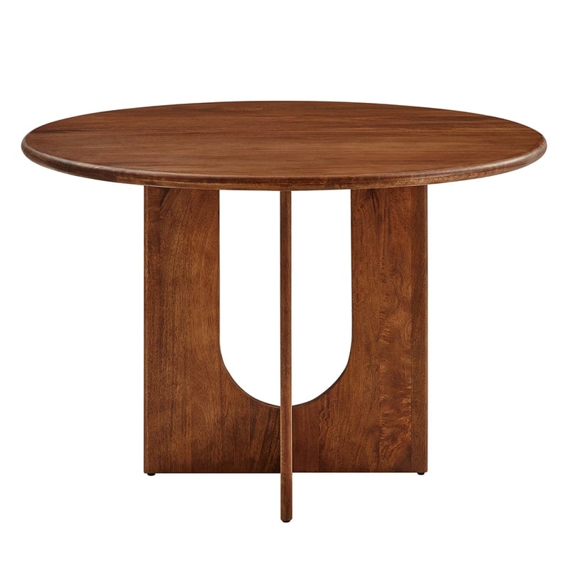 Maklaine Contemporary Solid Mango Wood Dining Table in Walnut
