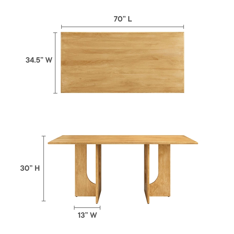 Maklaine Modern / Contemporary Solid Mango Wood Dining Table in Oak