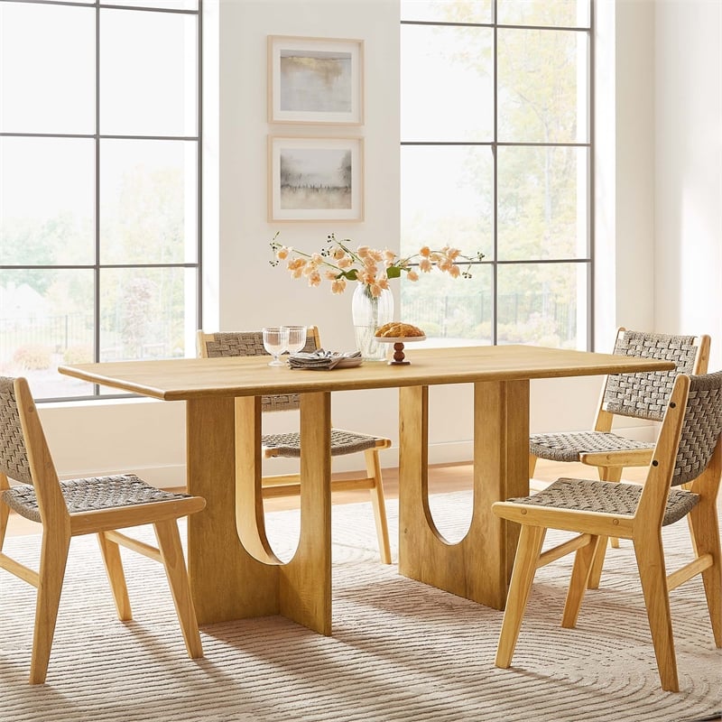 Maklaine Modern / Contemporary Solid Mango Wood Dining Table in Oak