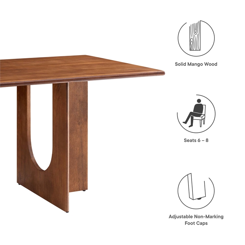 Maklaine Contemporary Solid Mango Wood Dining Table in Walnut