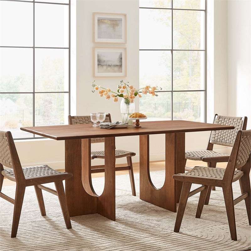 Maklaine Contemporary Solid Mango Wood Dining Table in Walnut