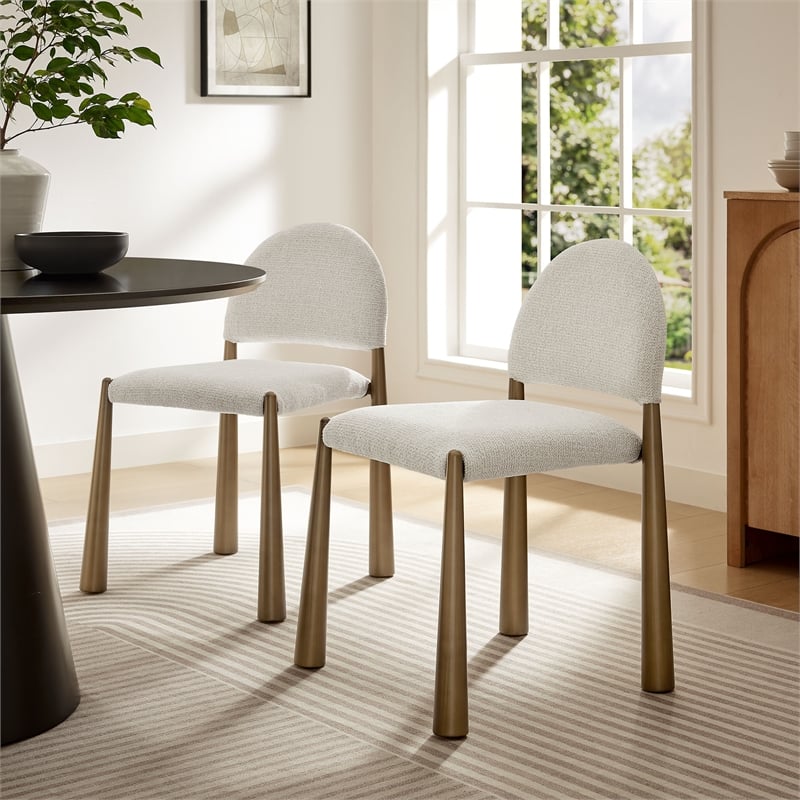 Maklaine Contemporary Arched Half-Moon Backrest Dining Side Chair in Brass Cream