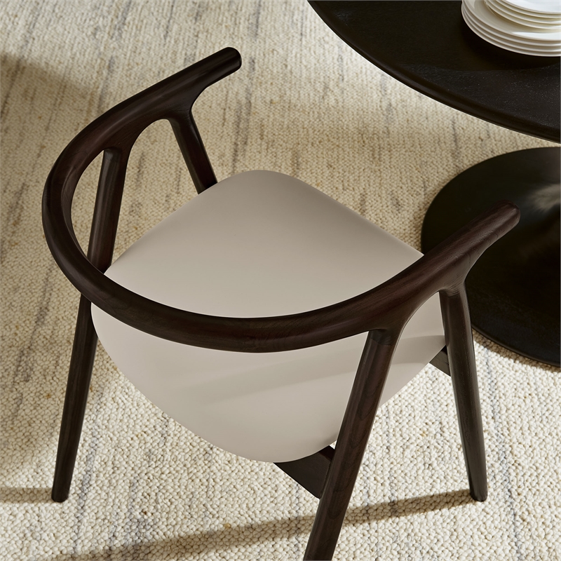 Maklaine Kiln-Dried Solid Elm Wood Frame Dining Chair in Stone