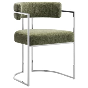 Maklaine Stainless Steel Chrome Metal Frame Dining Accent Chair in Silver Leaf