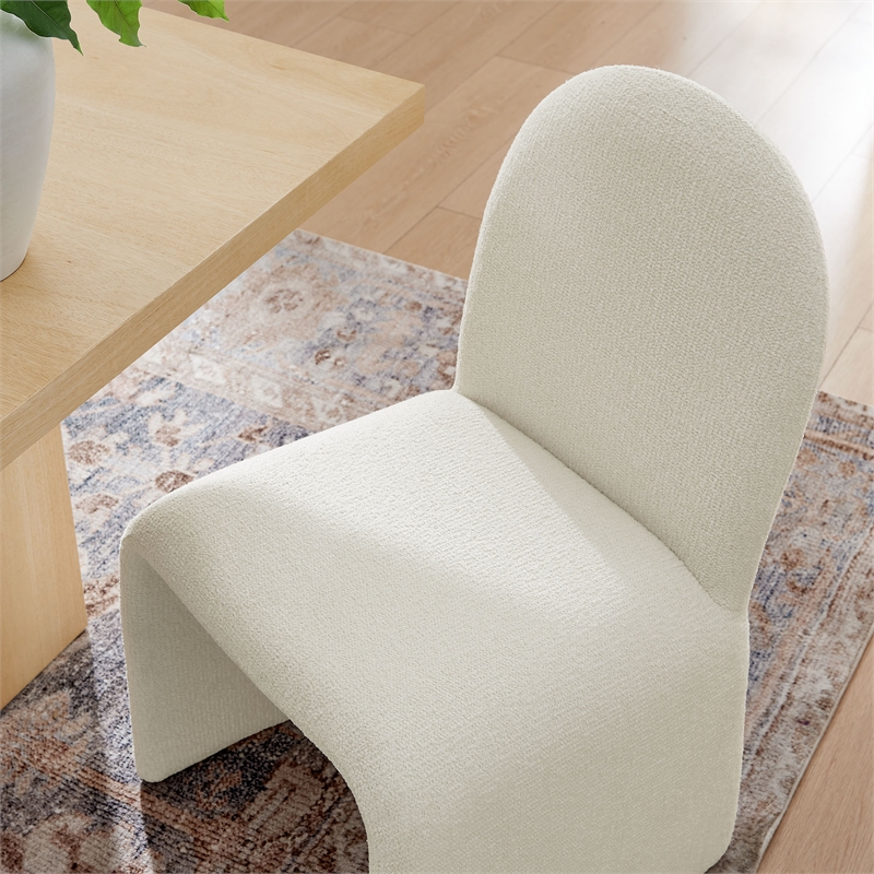 Maklaine Contemporary Fully Upholstered Arch Armless Dining Chair in Cream