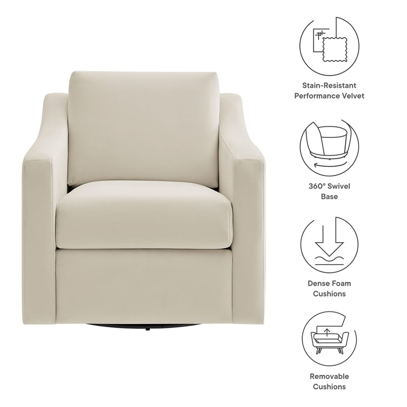 Maklaine Contemporary Performance Velvet Armchair in Alabaster White