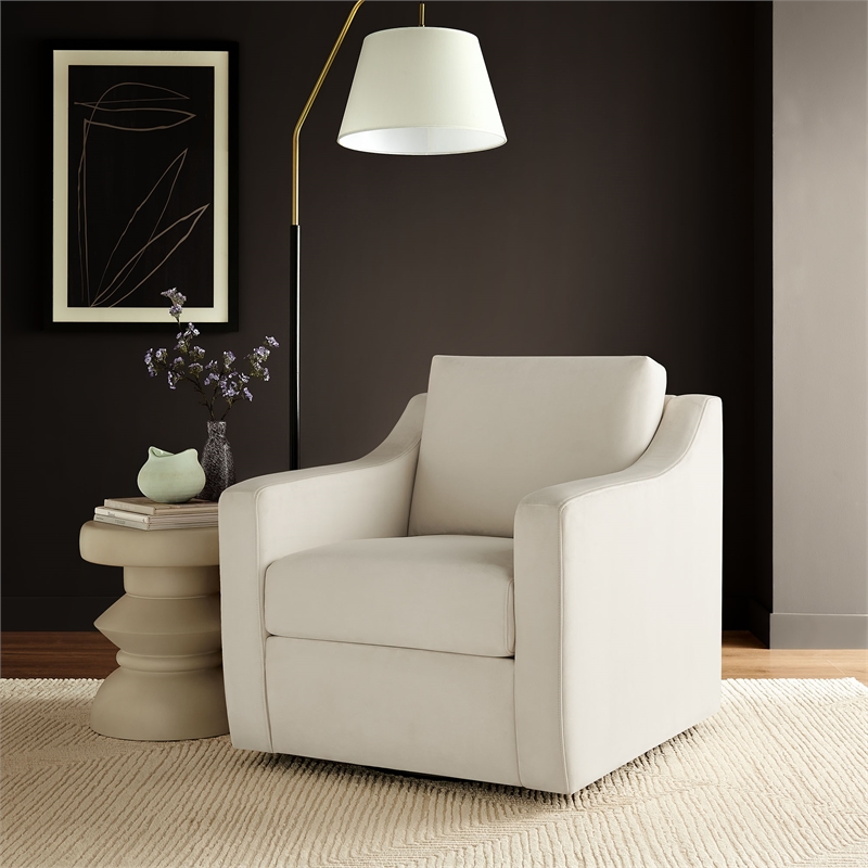 Maklaine Contemporary Performance Velvet Armchair in Alabaster White