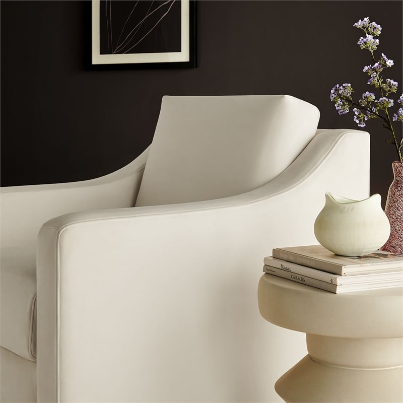 Maklaine Contemporary Performance Velvet Armchair in Alabaster White