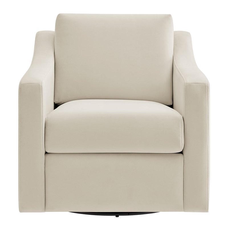 Maklaine Contemporary Performance Velvet Armchair in Alabaster White