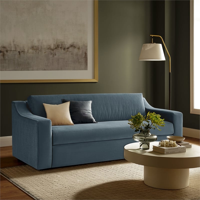 Maklaine Modern / Contemporary Dense Foam Padding Sofa in Cadet Blue