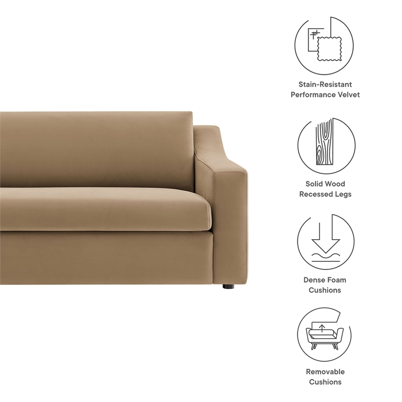 Maklaine Contemporary Dense Foam Padding Performance Velvet Sofa in Taupe