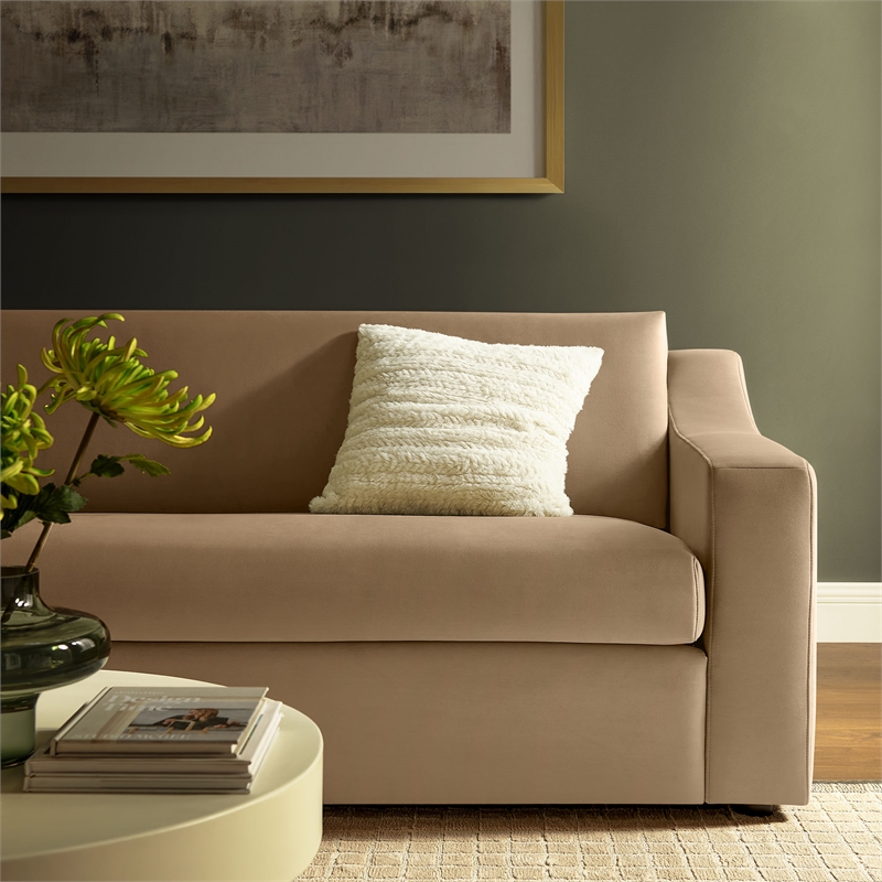 Maklaine Contemporary Dense Foam Padding Performance Velvet Sofa in Taupe