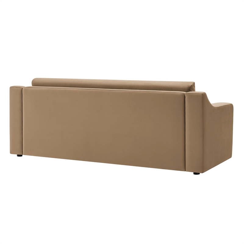 Maklaine Contemporary Dense Foam Padding Performance Velvet Sofa in Taupe