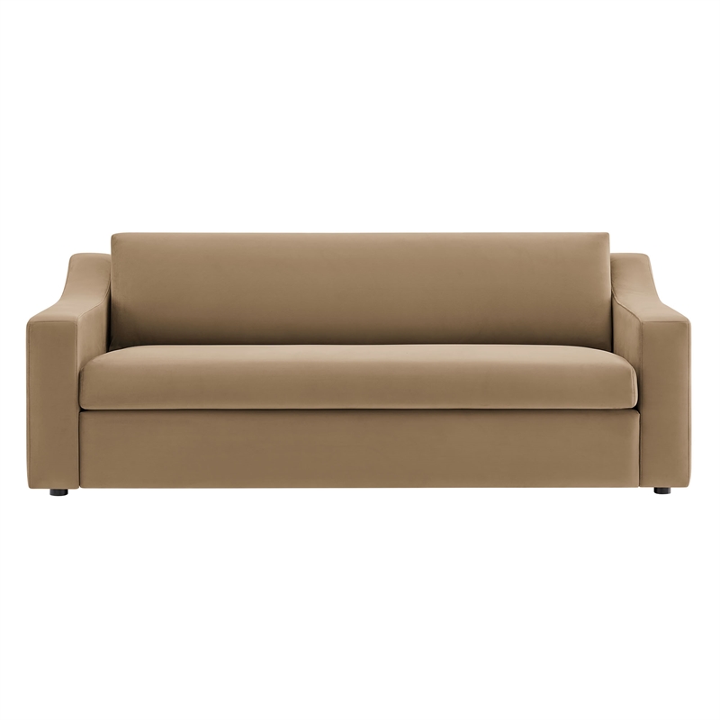 Maklaine Contemporary Dense Foam Padding Performance Velvet Sofa in Taupe
