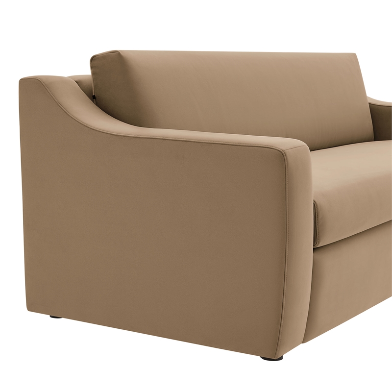 Maklaine Contemporary Dense Foam Padding Performance Velvet Sofa in Taupe
