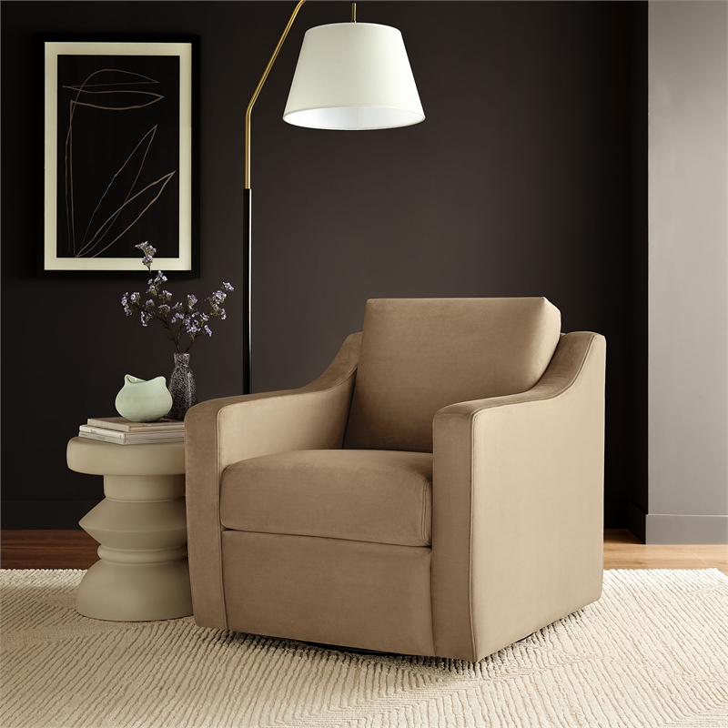 Maklaine Modern / Contemporary Performance Velvet Armchair in Taupe