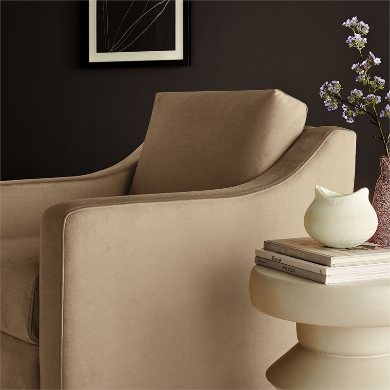 Maklaine Modern / Contemporary Performance Velvet Armchair in Taupe