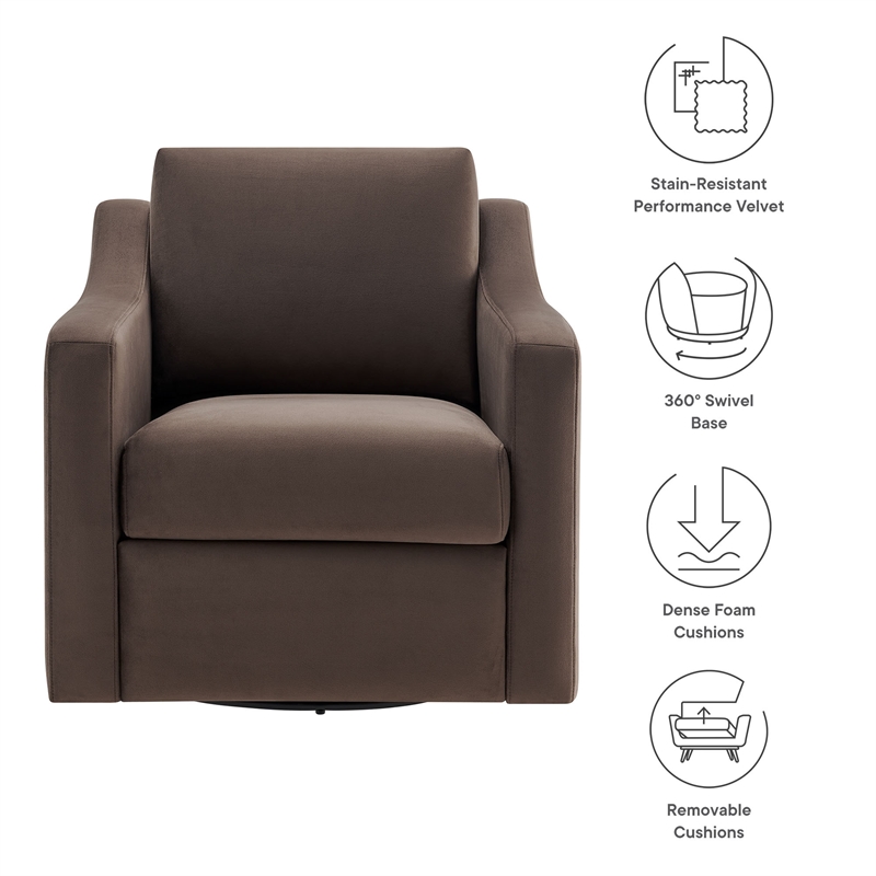 Maklaine Contemporary Performance Velvet Armchair in Chocolate
